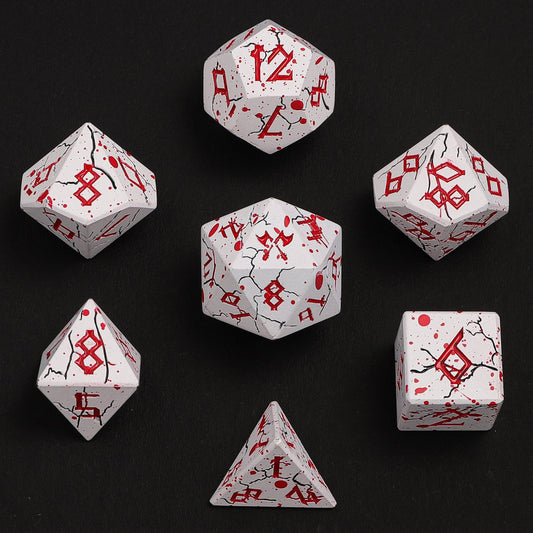 Barbarian Solid Metal Polyhedral Dice Set - Matte White with Blood Red
