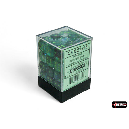 Chessex Dice Set: Borealis® Kelp/light green Luminary™ 12mm d6 Dice Block (36 dice): CHX27995