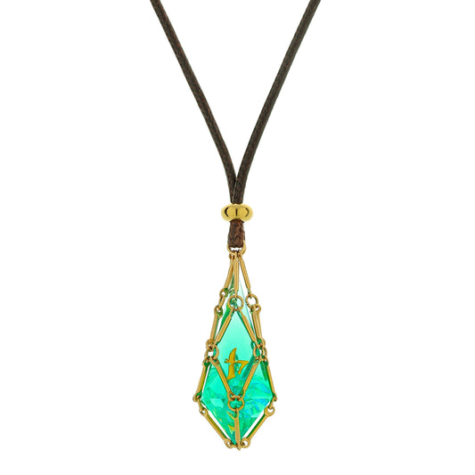 Mysticage Dice Chain Necklace with D4 - Brown Leather Chain