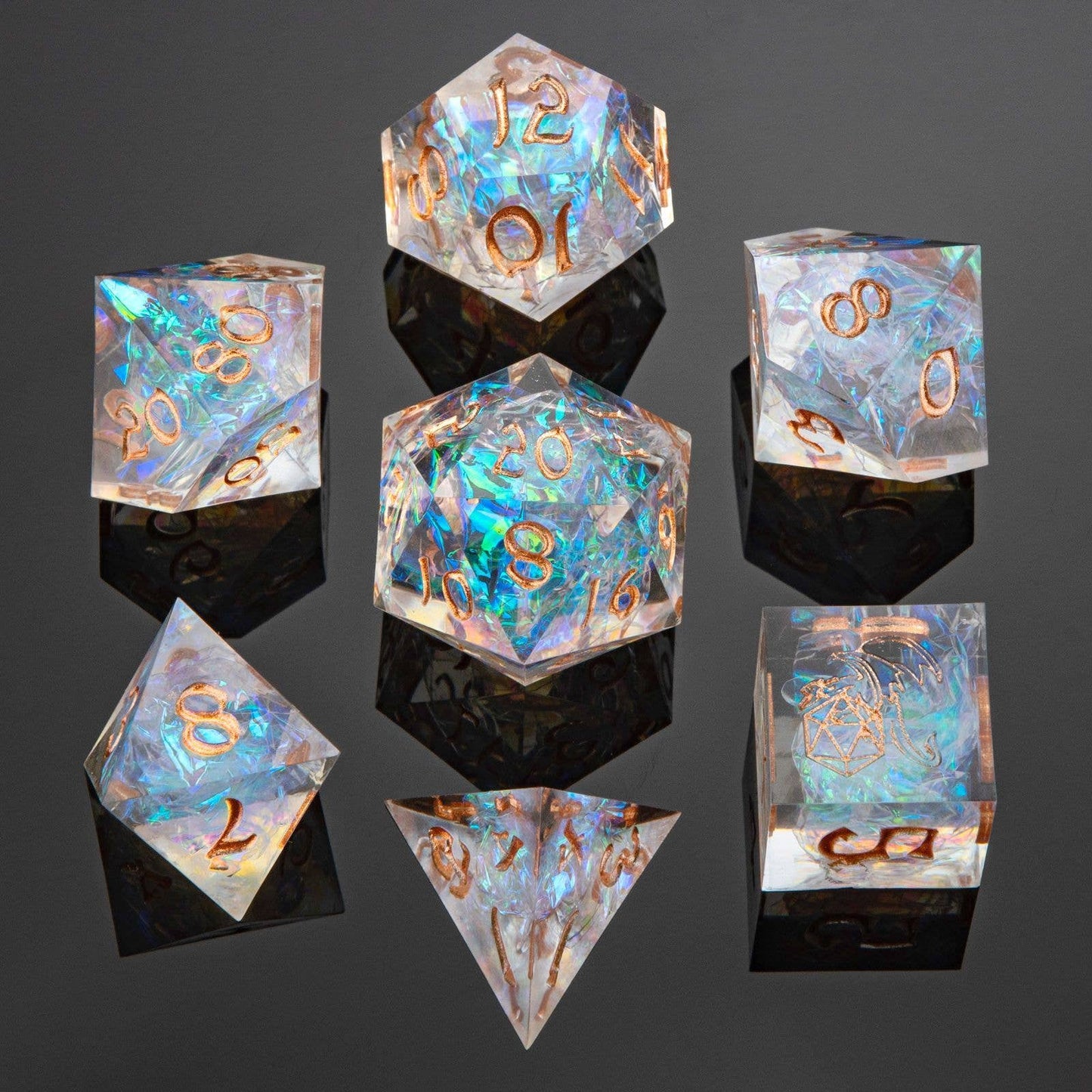Captured Magic Hand Sanded Sharp Edge Resin Dice Set - Opal
