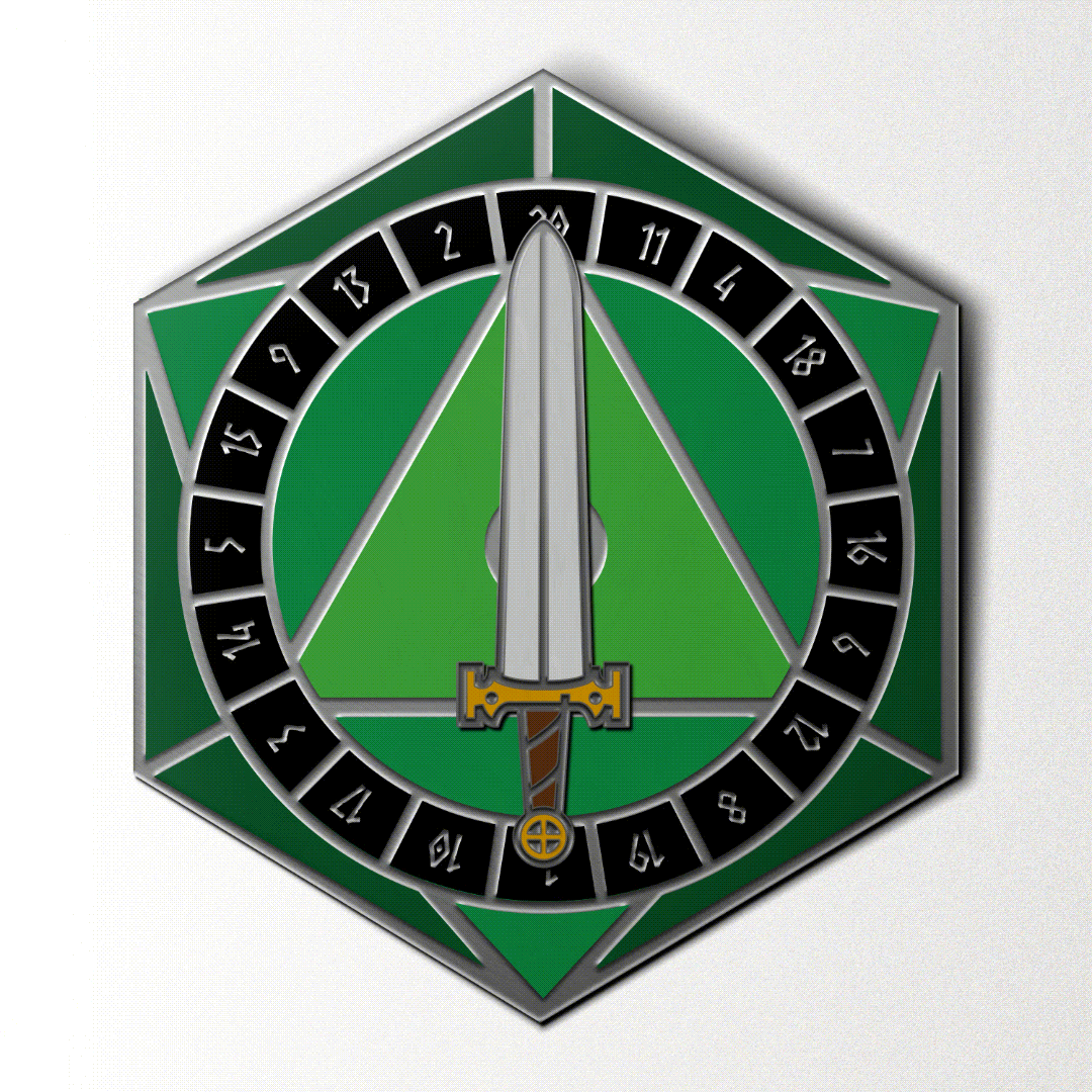 D20 Sword Spinner Pin
