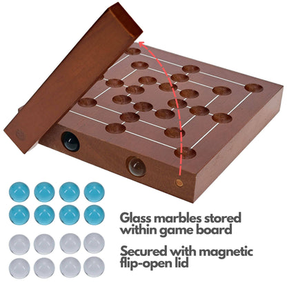 Nine Men's Morris Wooden Travel Game with Marbles