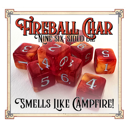 9 Six-Sided Fireball Char Scented Dice