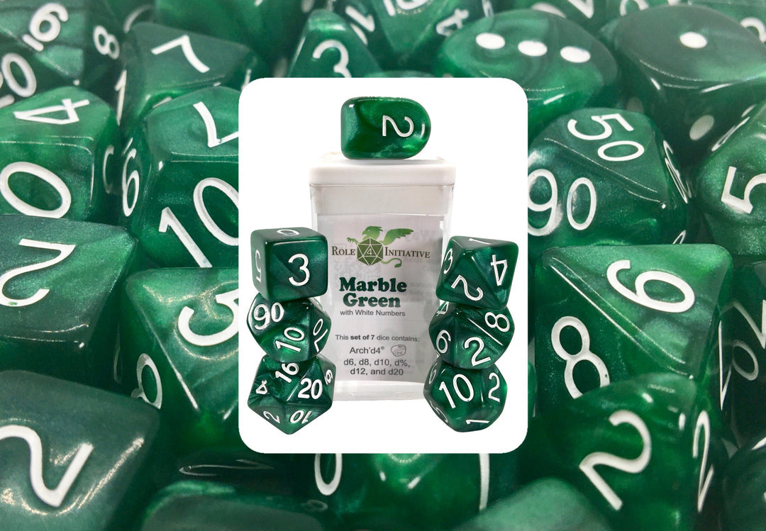 Marble Green Dice - Set of 7 w/ Archd4