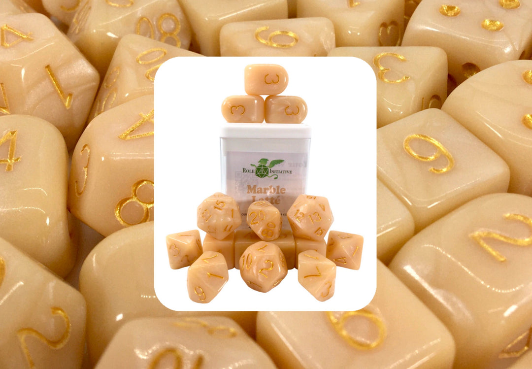 Marble Latte Dice - Set of 15 w/ Archd4