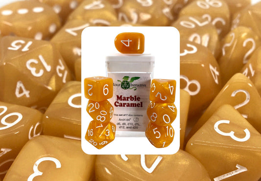 Marble Caramel Dice - Set of 7 w/ Archd4
