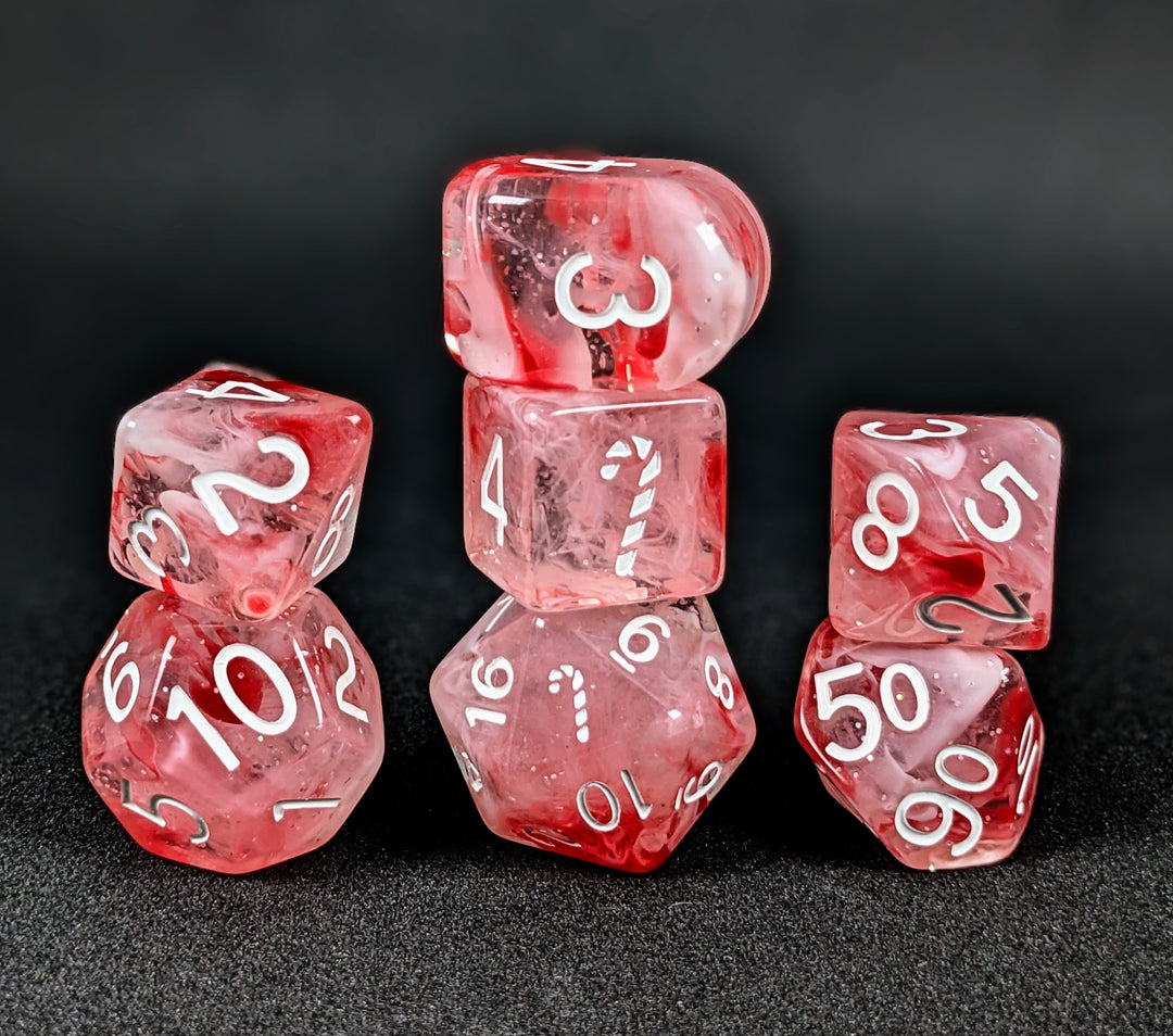 Holidice Diffusion Candy Cane - Set of 7 Dice w/ symbols on d6 & d20