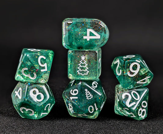 Holidice Diffusion Christmas Tree - Set of 7 Dice w/ symbols on d6 & d20
