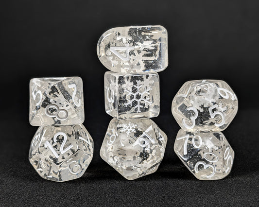 Diffusionª Holi-Dice - Falling Snow - Set of 7 Dice w/ symbols on d6 & d20
