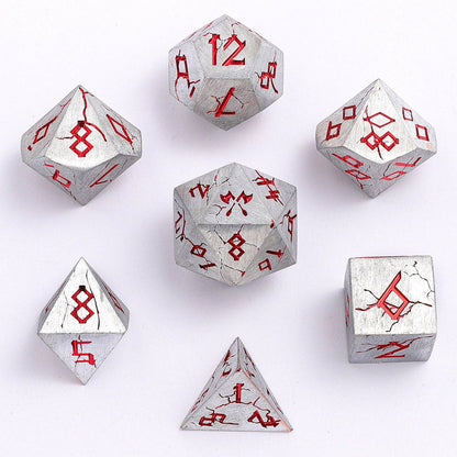 Barbarian Solid Metal Polyhedral Dice Set - Matte Silver Red