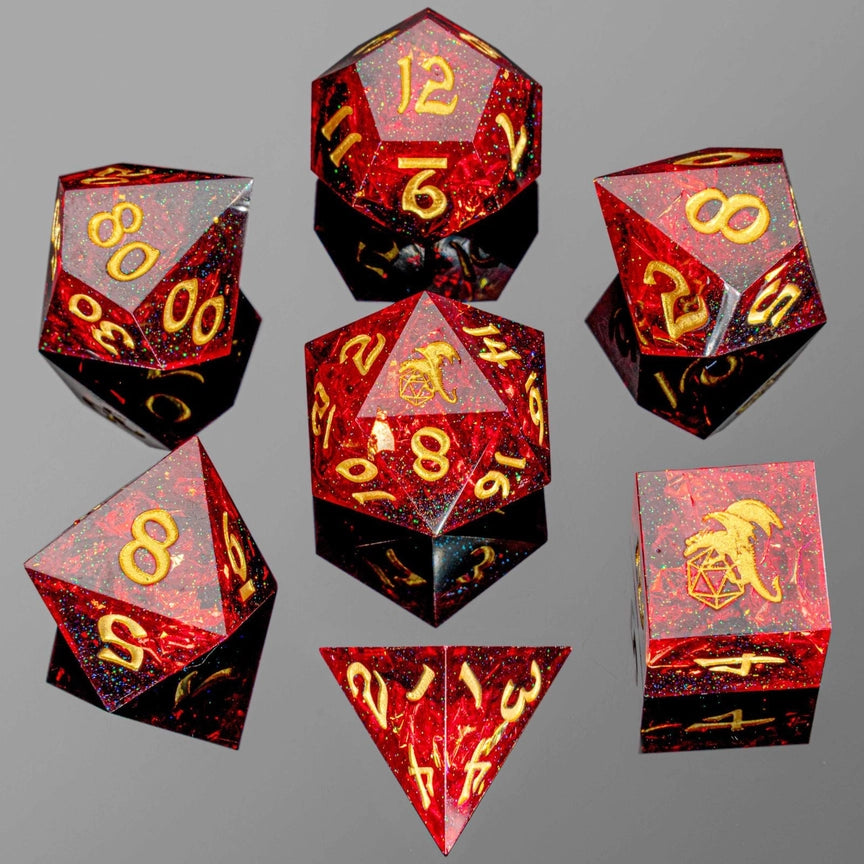 Captured Magic Hand Sanded Sharp Edge Resin Dice - Red/Black