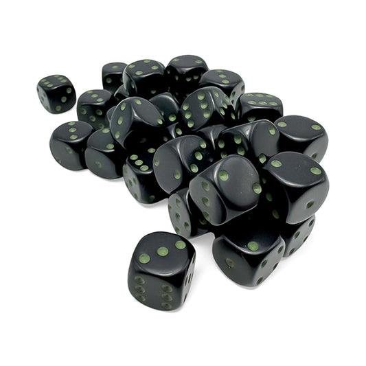 Chessex Dice Set: Opaque: Black/Green 12mm d6 (36 Dice):CHX25858