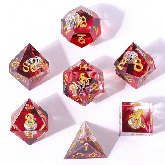 Inclusion: Sharp Edged Resin Dice Set with Metal Black Skulls