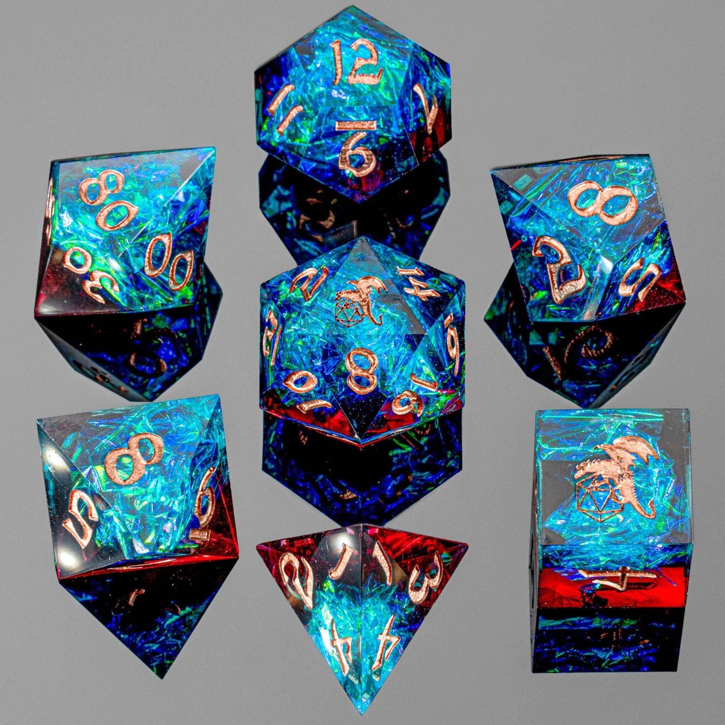 Captured Magic Hand Sanded Sharp Edge Resin Dice - Blue Red