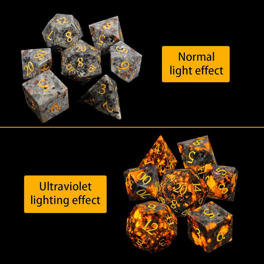 Natural Flame Yooperlite Gemstone 7PCS Dice Set