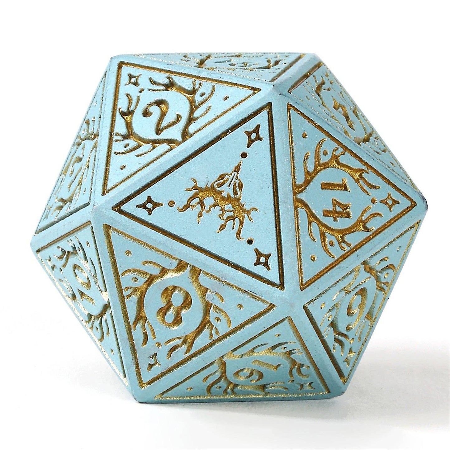 Solid Metal Druid RPG Dice Set - Pale Cyan w/Gold
