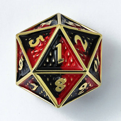 HY00418 45mm Metal Behemoth Spindown D20 - Gold with Red & Black