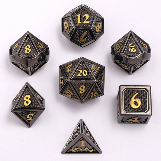 Solid Metal Behemoth Dice set - Gunmetal with Gold