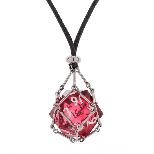 Mysticage Dice Chain Necklace with D20 - Black Leather Chain
