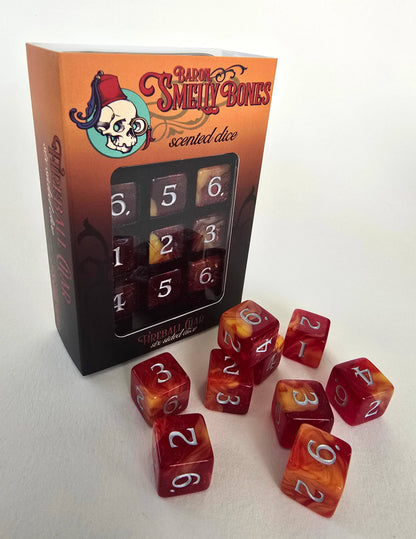 9 Six-Sided Fireball Char Scented Dice