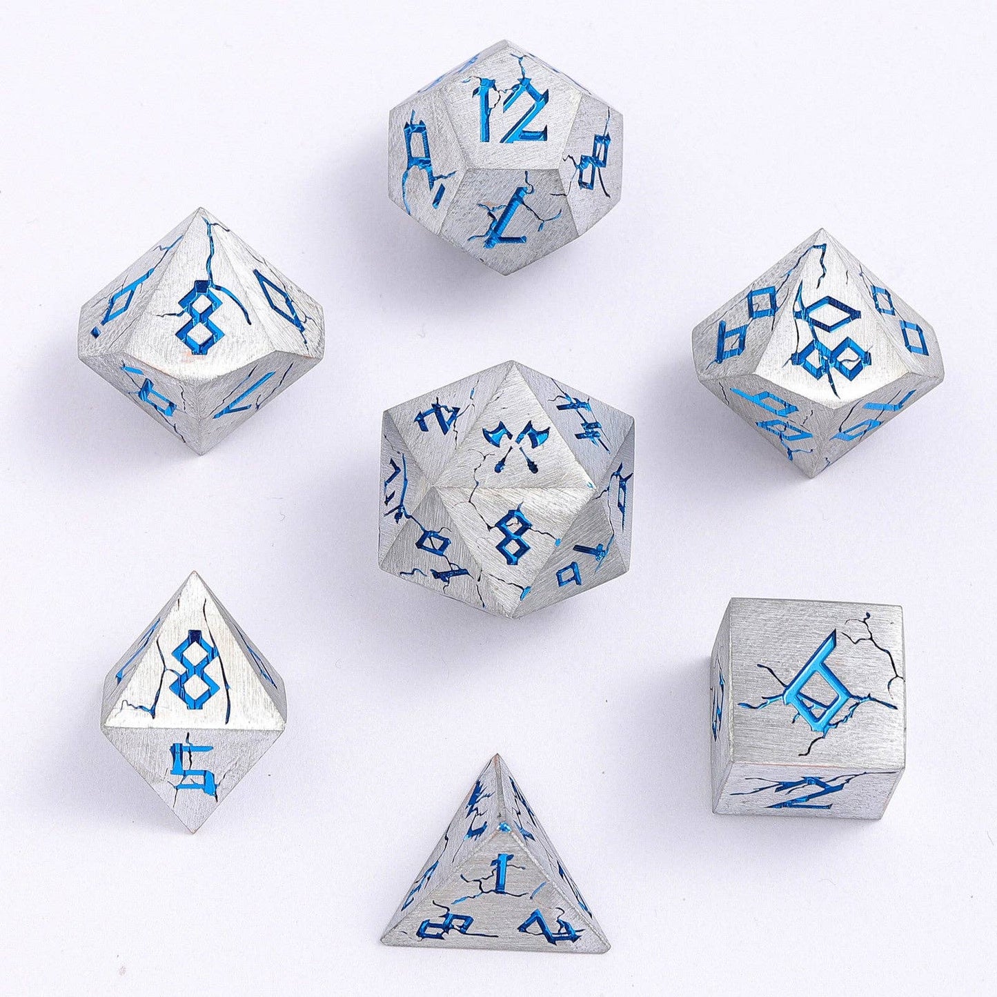 Barbarian Solid Metal Polyhedral Dice Set - Matte Silver Blue