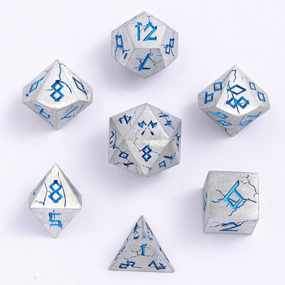 Barbarian Solid Metal Polyhedral Dice Set - Matte Silver Blue