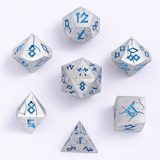 Barbarian Solid Metal Polyhedral Dice Set - Matte Silver Blue