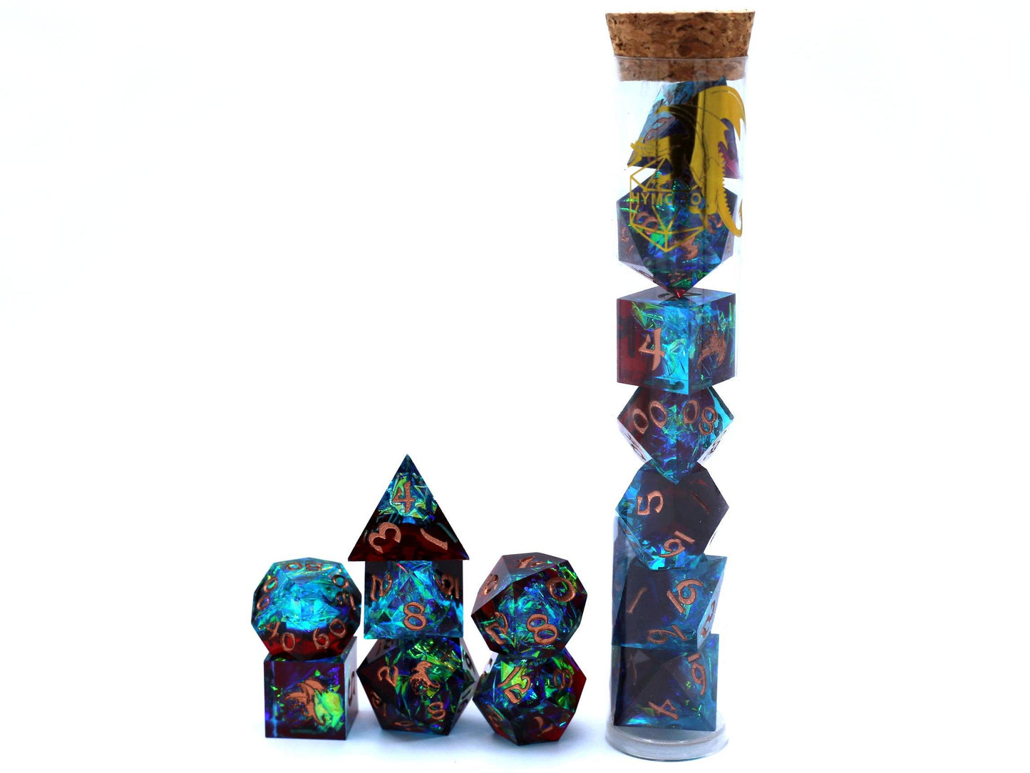 Captured Magic Hand Sanded Sharp Edge Resin Dice - Blue Red