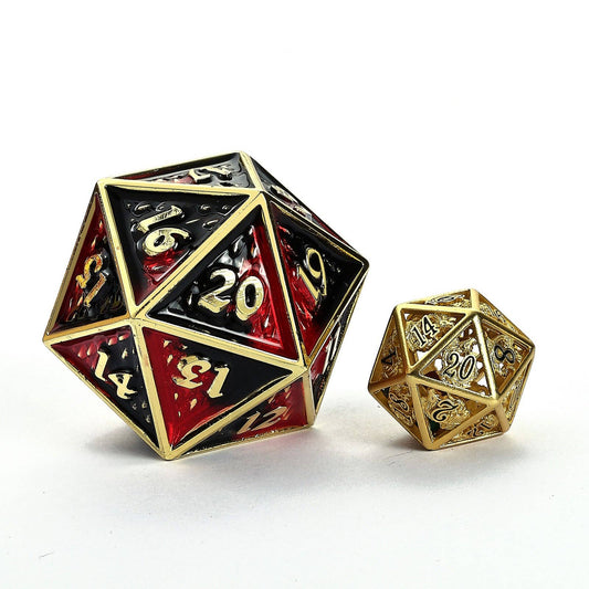 HY00418 45mm Metal Behemoth Spindown D20 - Gold with Red & Black