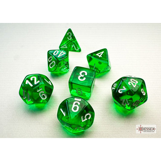Chessex Dice Set: Translucent: Green/White Mini-hedral™ 7-Die Set : CHX20375