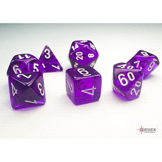 Chessex Dice Set: Translucent: Purple/White Mini-hedral™ 7-Die Set : CHX20377