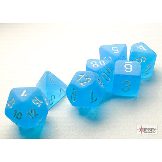 Chessex Dice Set: Frosted™ Mini-hedral™ Caribbean Blue/White 7-Die Set : CHX20416