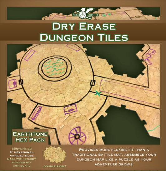 Dry Erase Dungeon Tiles, Earthtone  Pack of 33 6" hex tiles