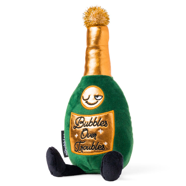 "Bubbles Over Troubles" Plush Champagne Bottle Cute, Gift, Holiday, Christmas