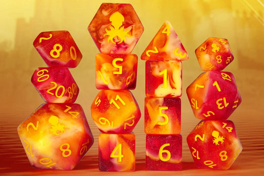 Pendragon 14pc Dice Set Inked in Yellow