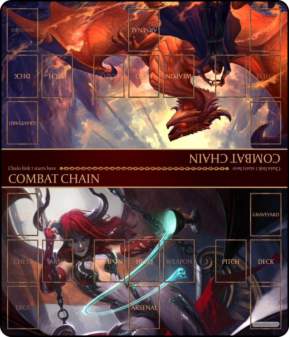 GamerMats Red Dragon/Succubus - Two-Player XL Playmat Flesh and Blood Compatible Two-Player XL Playmat Magic