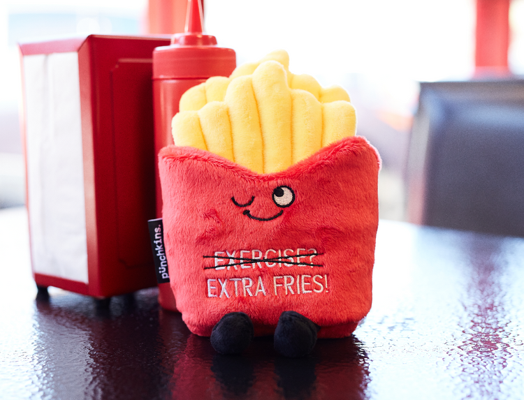 "Exercise Extra Fries" Plush French Fries Gift, Holiday, Christmas