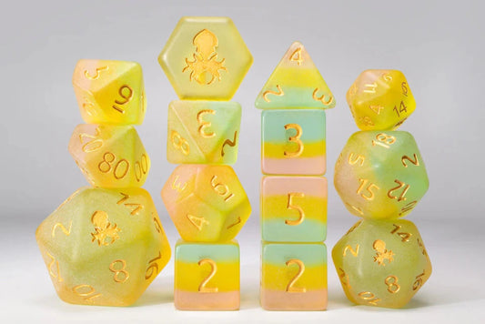 Sea-lie Glass 14pc Gold Ink Matte Dice Set