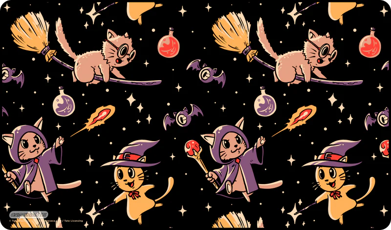 GamerMats Magic Cat by Tobe Fosneca Playmat - Black Stitched Edging 24" x 14" x 1/8"