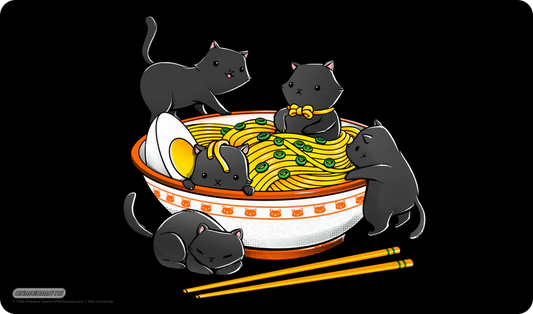 GamerMats Ramen cats by Tobe Fosneca Playmat - Black Stitched Edging 24" x 14" x 1/8"