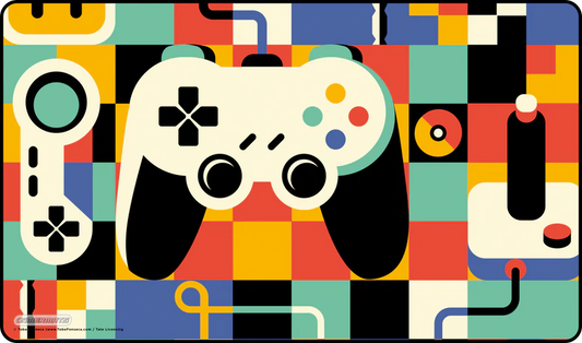 GamerMats Vintage Controller by Tobe Fosneca Playmat - Black Stitched Edging 24" x 14" x 1/8"