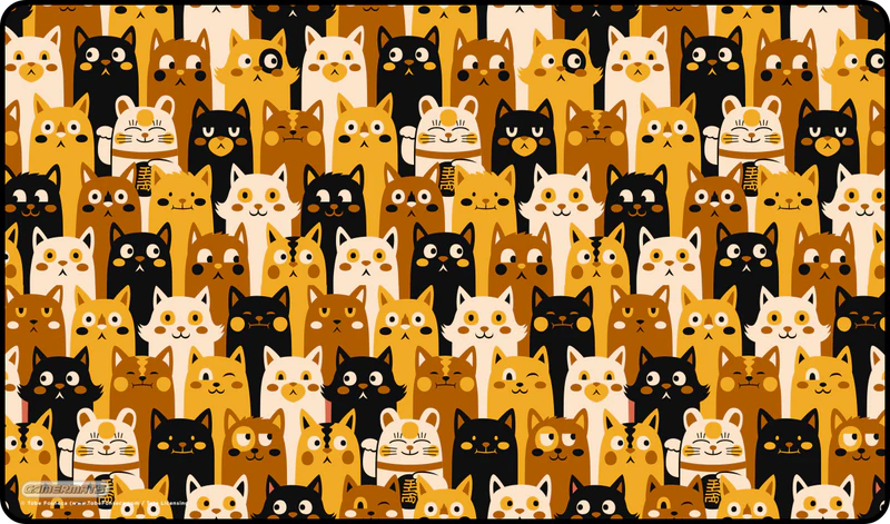 GamerMats Cat Pattern by Tobe Fosneca Playmat - Black Stitched Edging 24" x 14" x 1/8"