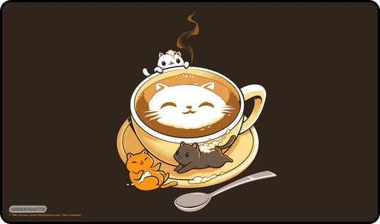 GamerMats Latte Cat by Tobe Fosneca Playmat - Black Stitched Edging 24" x 14" x 1/8"