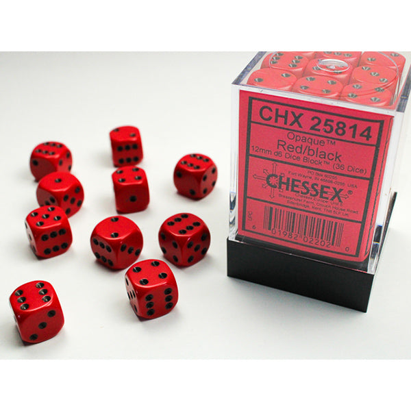 Chessex Dice Set: Opaque: Red/Black 12mm d6 (36 Dice):CHX25814