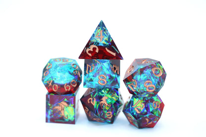 Captured Magic Hand Sanded Sharp Edge Resin Dice - Blue Red