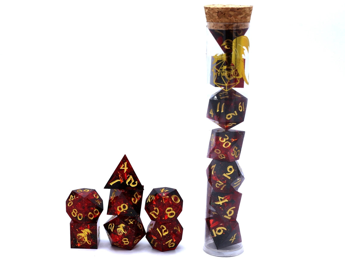 Captured Magic Hand Sanded Sharp Edge Resin Dice - Red/Black