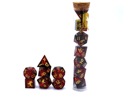 Captured Magic Hand Sanded Sharp Edge Resin Dice - Red/Black