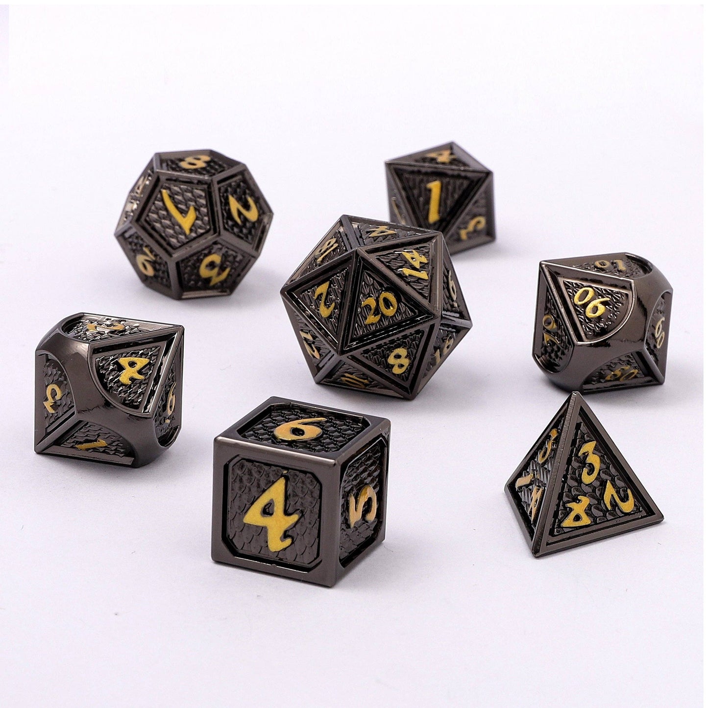 Solid Metal Behemoth Dice set - Gunmetal with Gold