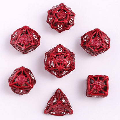 Hollow Metal Rose Dice Set - Red