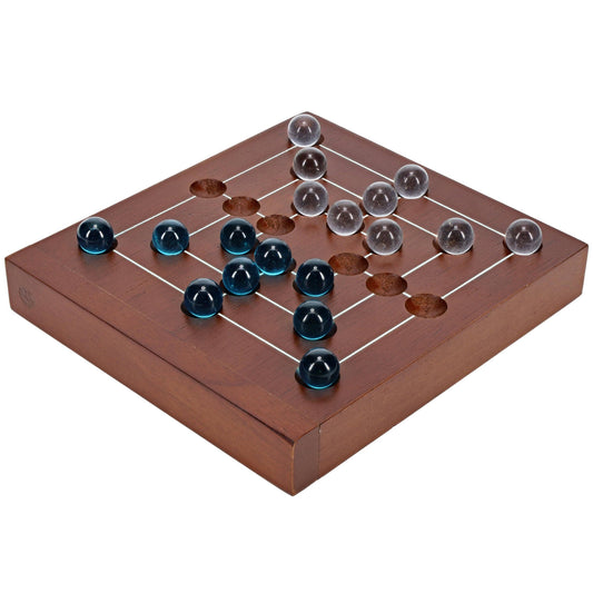 Nine Men's Morris Wooden Travel Game with Marbles
